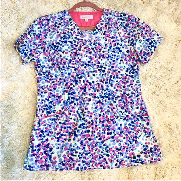 White Cross Tops - NWOT Colored Dots Scrub Top